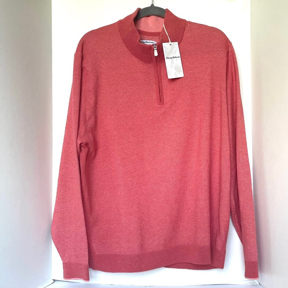 Tommy Bahama Men’s XL Half Zip Coolside IslandZone Coral Sweater - Picture 5 of 5